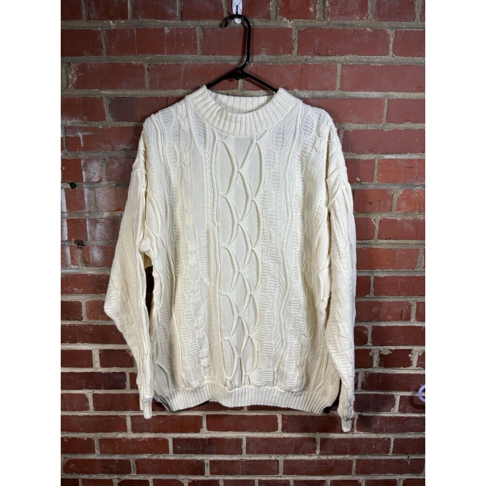 Vintage 90's Cream Sweater Crewneck Coogi Style Chunky Knit 3XL, 26" x 30"